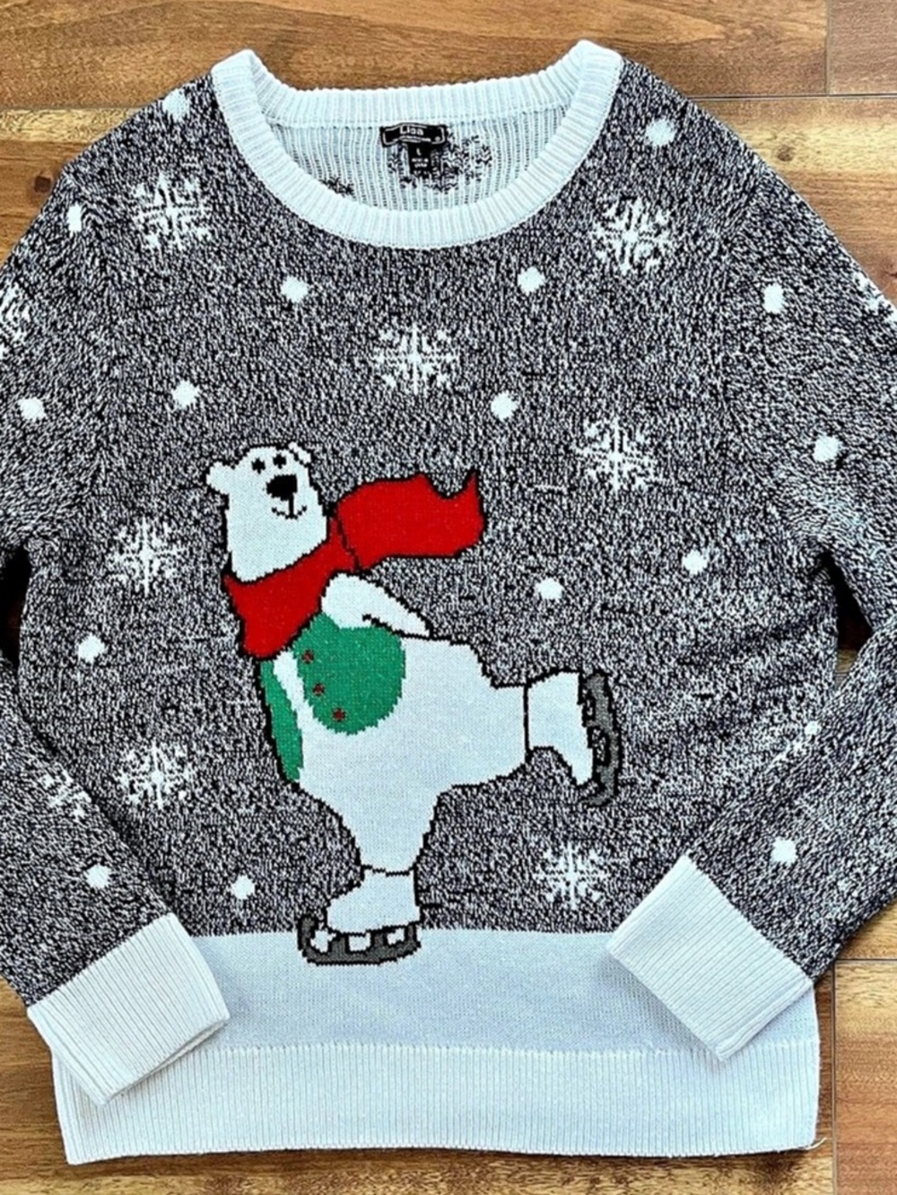 Lisa International Ice Skating Polar Bear Graphic Crewneck Sweater